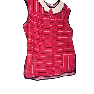 Red Striped Sleeveless Top with White Collar